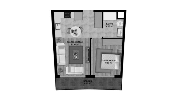 Apartment floor plan, 1 bedroom in Beyond All No. 11006 (2D)